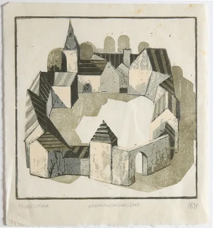 木版 Rüngeler - Niederrheinisches Dorf