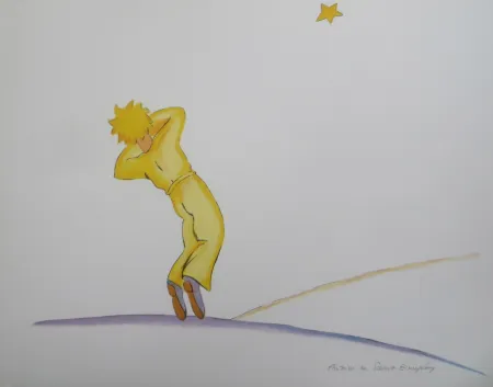 リトグラフ Saint-Exupéry - Le petit prince et l étoile