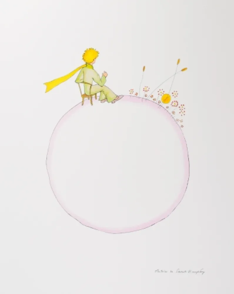 リトグラフ Saint-Exupéry - Le Petit Prince et le coucher de soleil