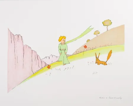リトグラフ Saint-Exupéry - Le Petit Prince et le renard
