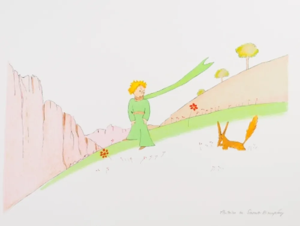 リトグラフ Saint-Exupéry - Le Petit Prince et le renard