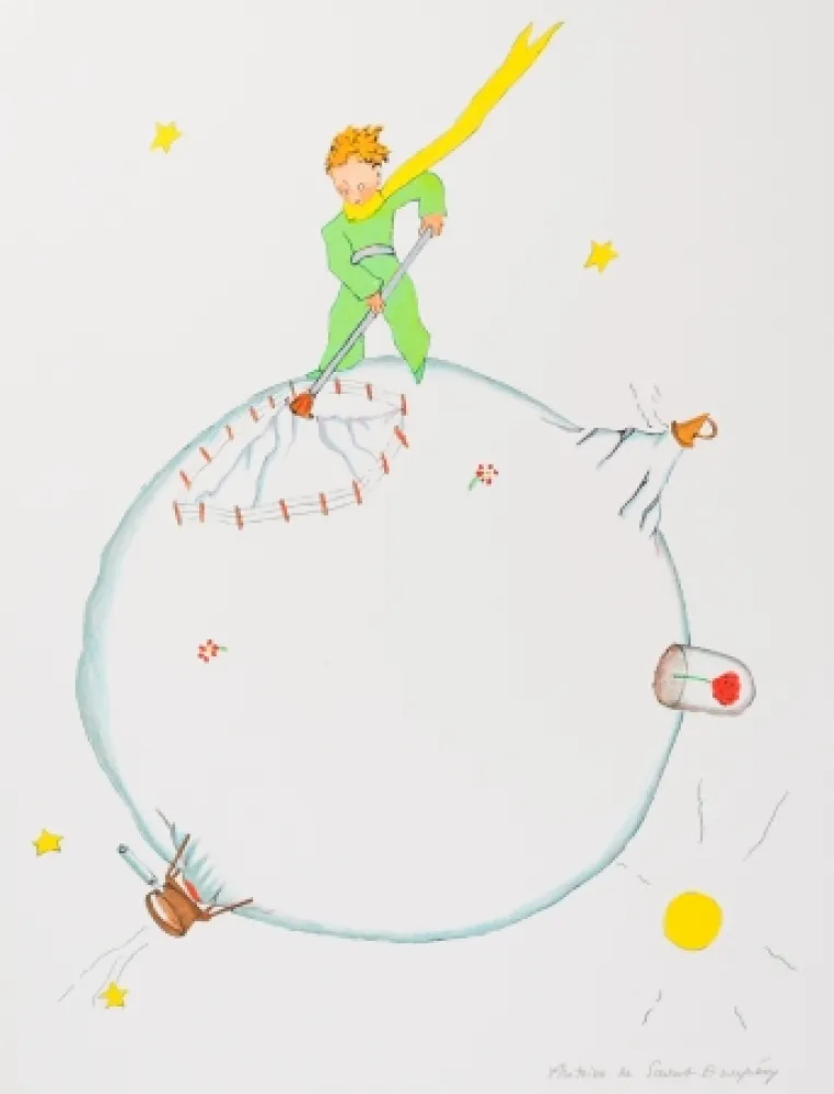 リトグラフ Saint-Exupéry - Le Petit Prince et le volcan