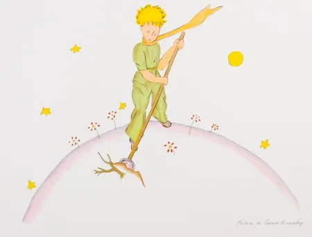 リトグラフ Saint-Exupéry - Le Petit Prince sur sa planète