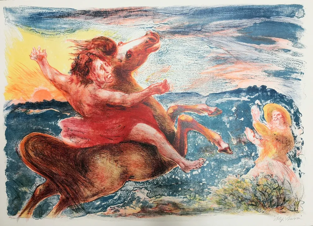 リトグラフ Sassu - Fuga dalla peste