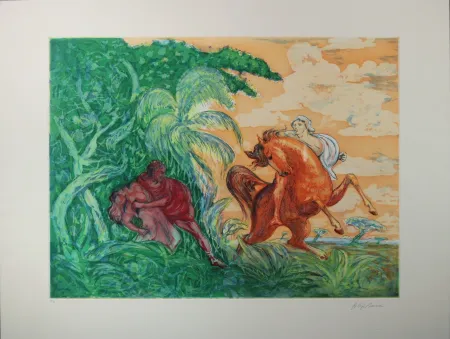 エッチング Sassu - Lopez De Aguirre uccide la figlia en Barquisimeto