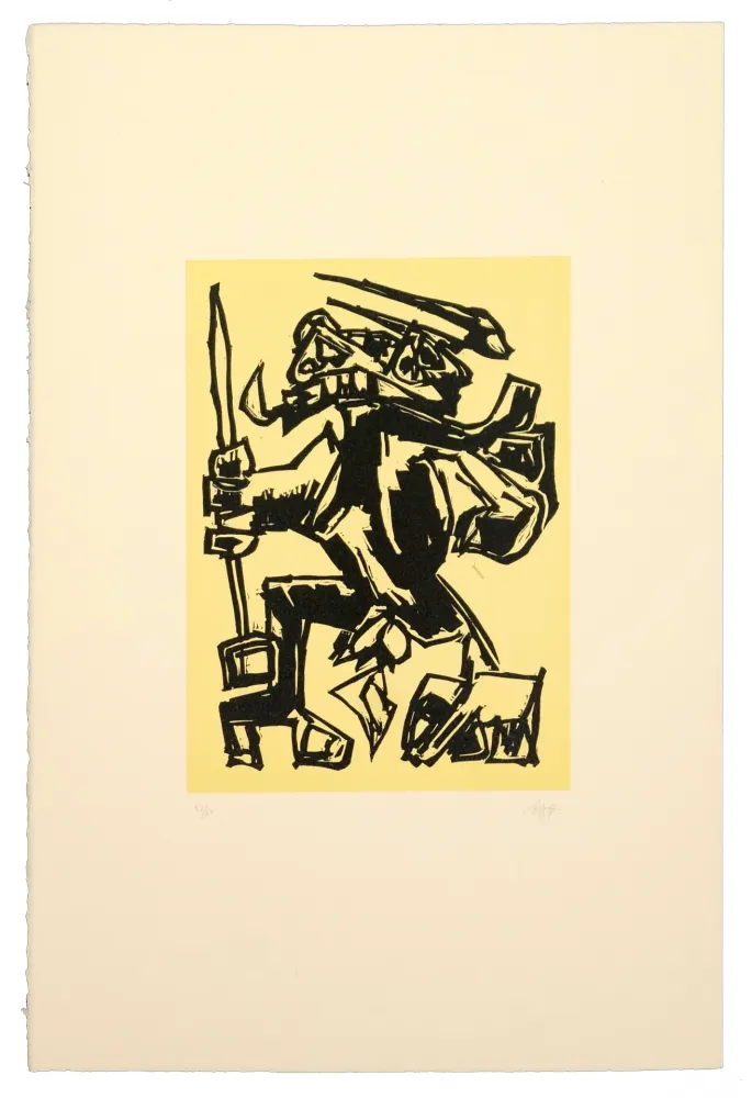 リノリウム彫版 Saura - Como el toro, he nacido Para el luto...