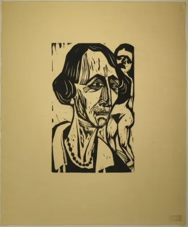 木版 Scherer - Frauenkopf mit Akt