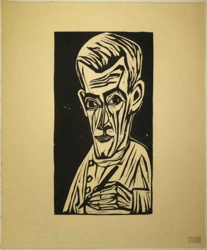 木版 Scherer - Porträt Hans R. Schiess