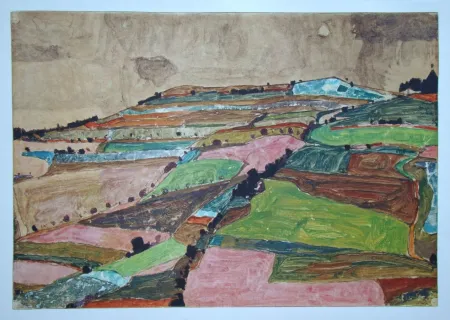 シルクスクリーン Schiele (After) - Anhöhe von Krumau