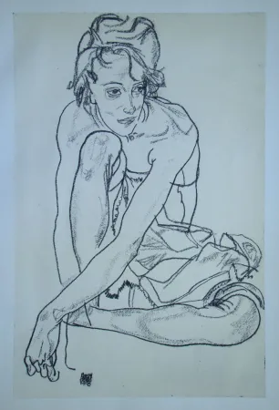 シルクスクリーン Schiele (After) - Sitzende junge Frau