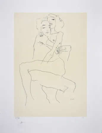 リトグラフ Schiele - Couple enlacé / couple embracing - 1911