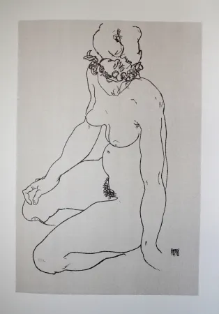 リトグラフ Schiele - LA  FILLE A GENOUX / THE GIRL ON THE KNEES (Edith Harms) - Lithographie / Lithograph - 1913
