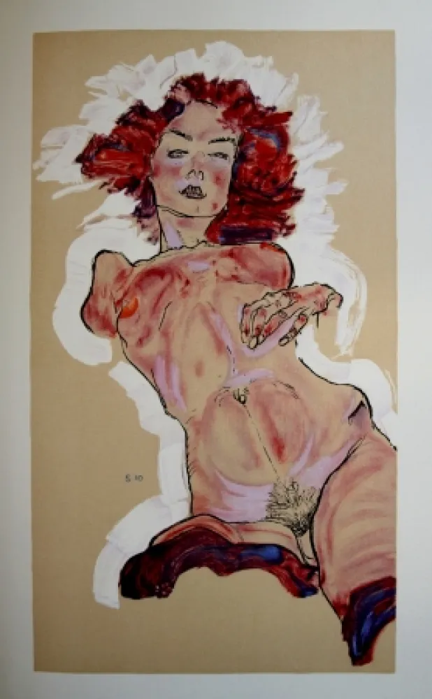 リトグラフ Schiele - LA FILLE AU CHEVEUX ROUGES / RED-HAIRED GIRL - Lithographie / Lithograph - 1913