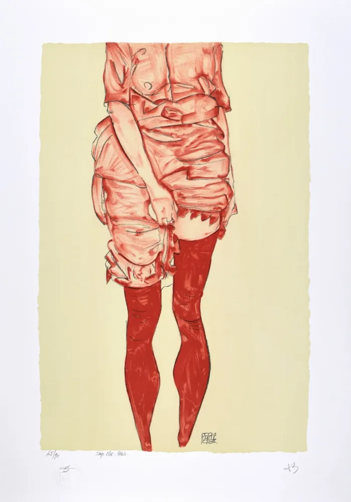 リトグラフ Schiele - La fille en rouge, 1913 | The girl in red, 1913