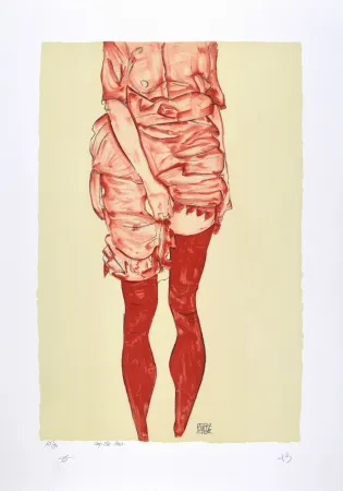 リトグラフ Schiele - La fille en rouge, 1913 | The girl in red, 1913