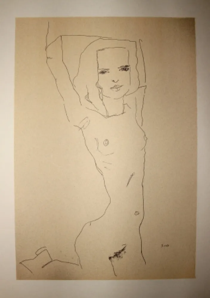 リトグラフ Schiele - LA JEUNE FILLE NUE / THE NUDE YOUNG GIRL - Lithographie / Lithograph - 1910