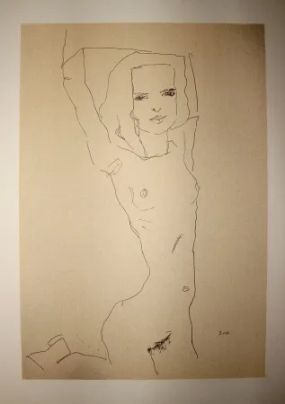 リトグラフ Schiele - LA JEUNE FILLE NUE / THE NUDE YOUNG GIRL - Lithographie / Lithograph - 1910