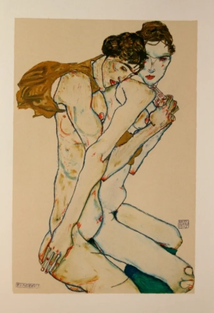 リトグラフ Schiele - LES 2 AMIES / FRIENDSHIP - Lithographie / Lithograph - 1913
