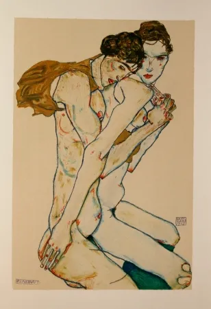 リトグラフ Schiele - LES 2 AMIES / FRIENDSHIP - Lithographie / Lithograph - 1913