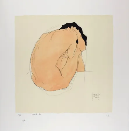 リトグラフ Schiele - L'Homme aux cheveux noirs, 1909 | Black-Haired Man, 1909 (Black-Haired Man, Sitting / Sitzender schwarzhaariger Mann)