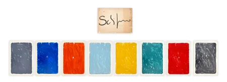 シルクスクリーン Schifano - Mario Schifano (1934–1998) - Monochrome - complete wood folder containing 8 silkscreen prints with enamel on cardstock - 1975