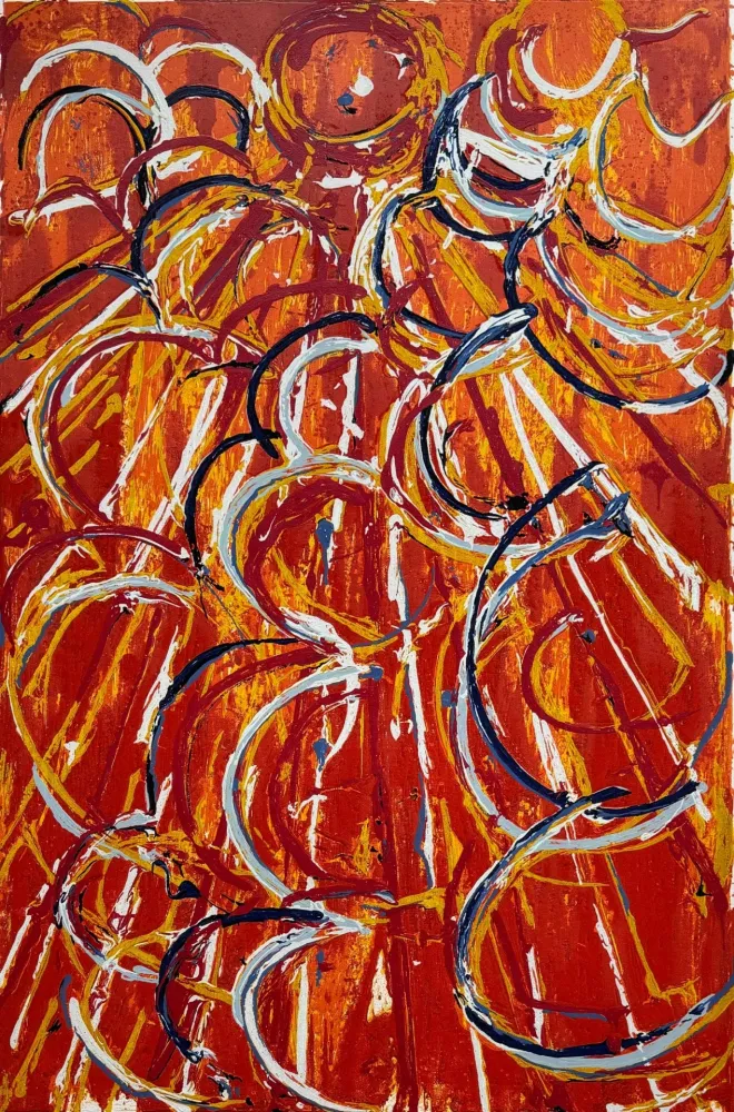 シルクスクリーン Schifano - Nella vetrata rossa