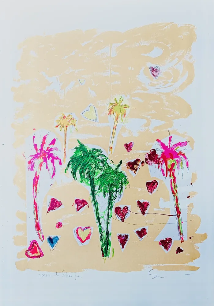 シルクスクリーン Schifano - Palme e cuori