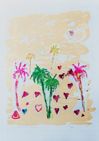 シルクスクリーン Schifano - Palme e cuori