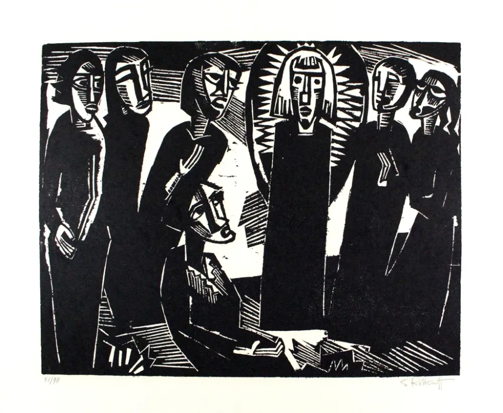 木版 Schmidt-Rottluff -  Christus unter den Frauen / Christ among the Women