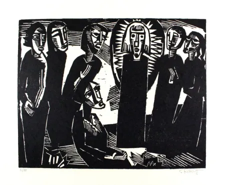木版 Schmidt-Rottluff -  Christus unter den Frauen / Christ among the Women