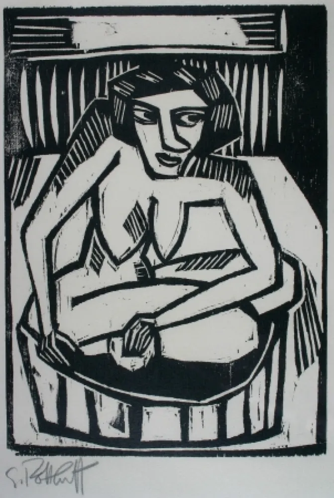 木版 Schmidt-Rottluff - Frau in der Wanne (Woman in Bath)