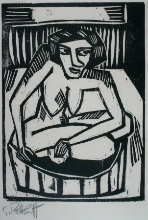 木版 Schmidt-Rottluff - Frau in der Wanne (Woman in Bath)
