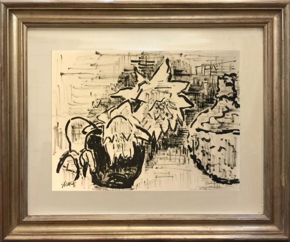 技術的なありません Schmidt-Rottluff - Stilllife with Sunflowers ORIGINAL INK DRAWING