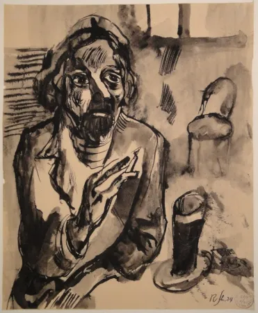 技術的なありません Schürch - Männliches Porträt (Selbstporträt) mit Glas und Stuhl