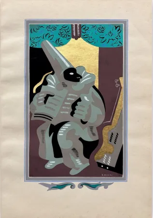ステンシル Severini - Polichinelle au livre
