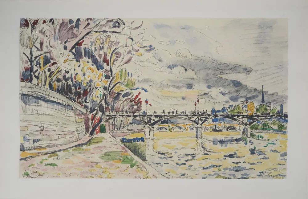 リトグラフ Signac - Paris : La Passerelle des Arts vue des Quais de la Seine