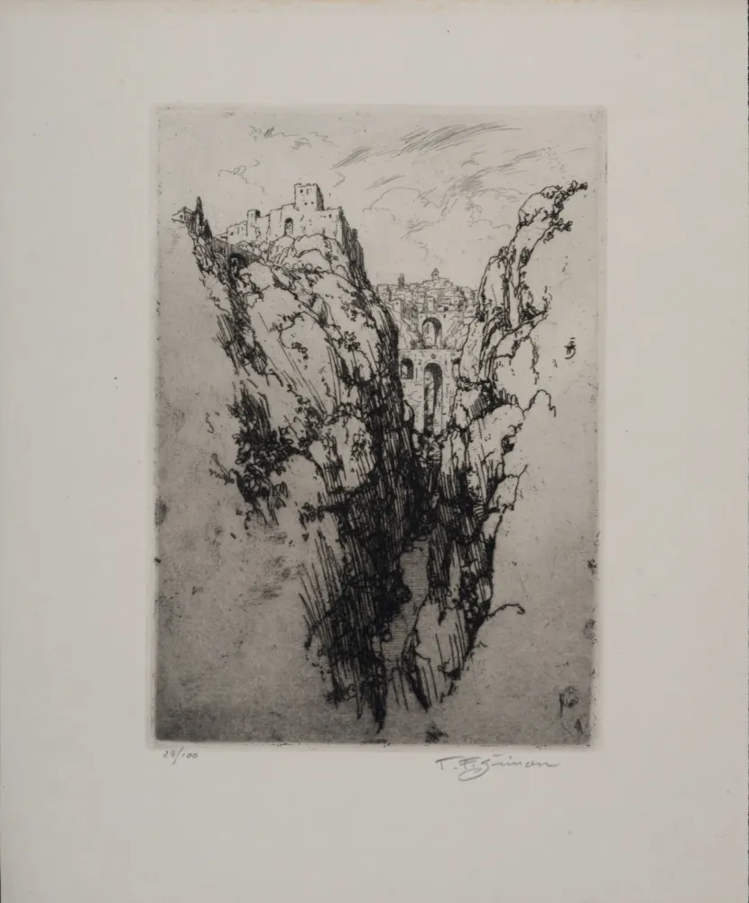 エッチング Simon - Vue de Ronda, c. 1913 - Hand-signed!