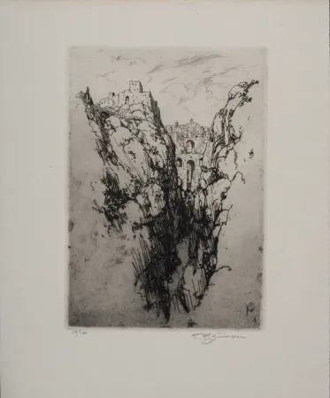 エッチング Simon - Vue de Ronda, c. 1913 - Hand-signed!