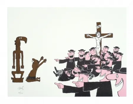 リトグラフ Siné - Le curé et l'animiste