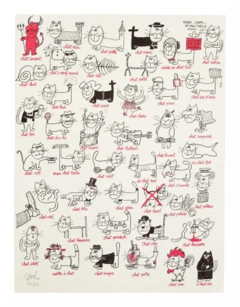 リトグラフ Siné - Les chats