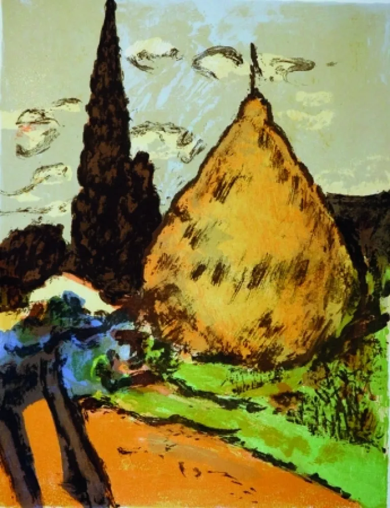 リトグラフ Soffici - Cipressi e pagliaio