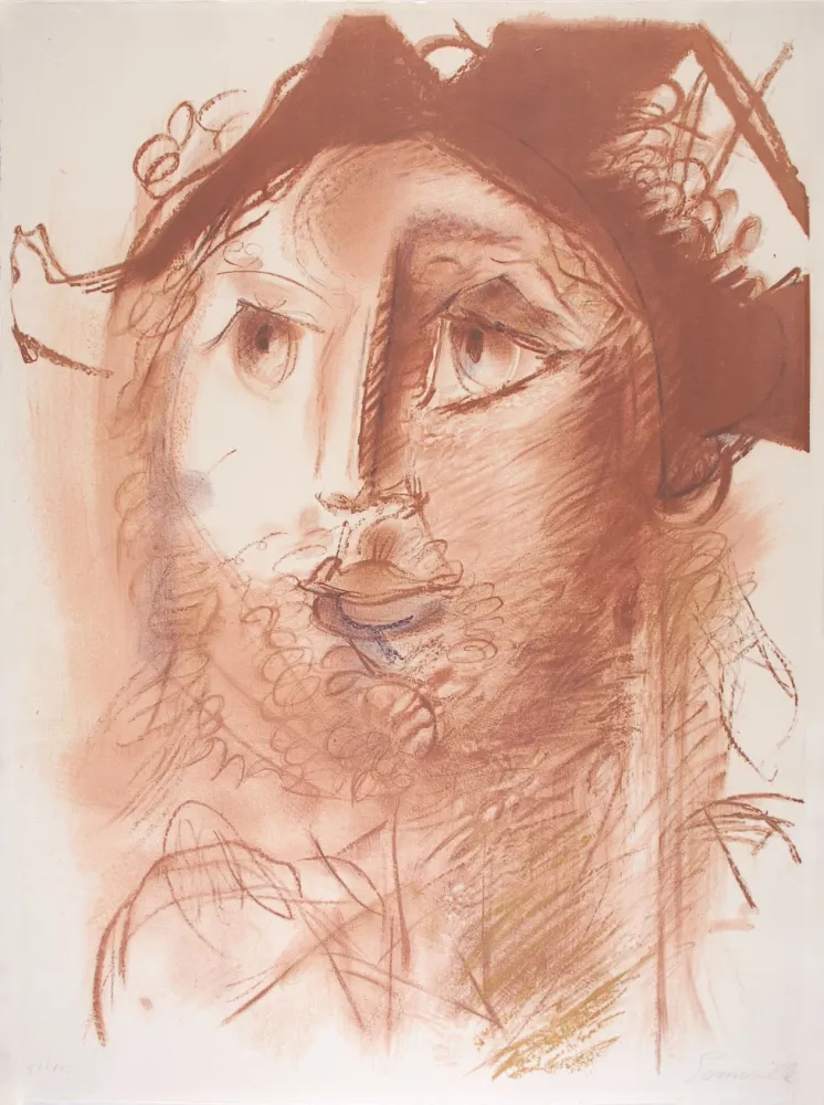 リトグラフ Somville - Tête d'Arlequin - SEPIA