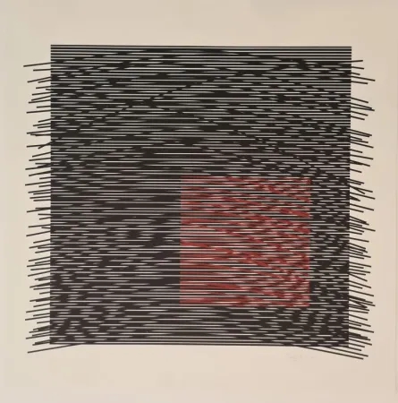 シルクスクリーン Soto - Carré virtuel rouge à droite 