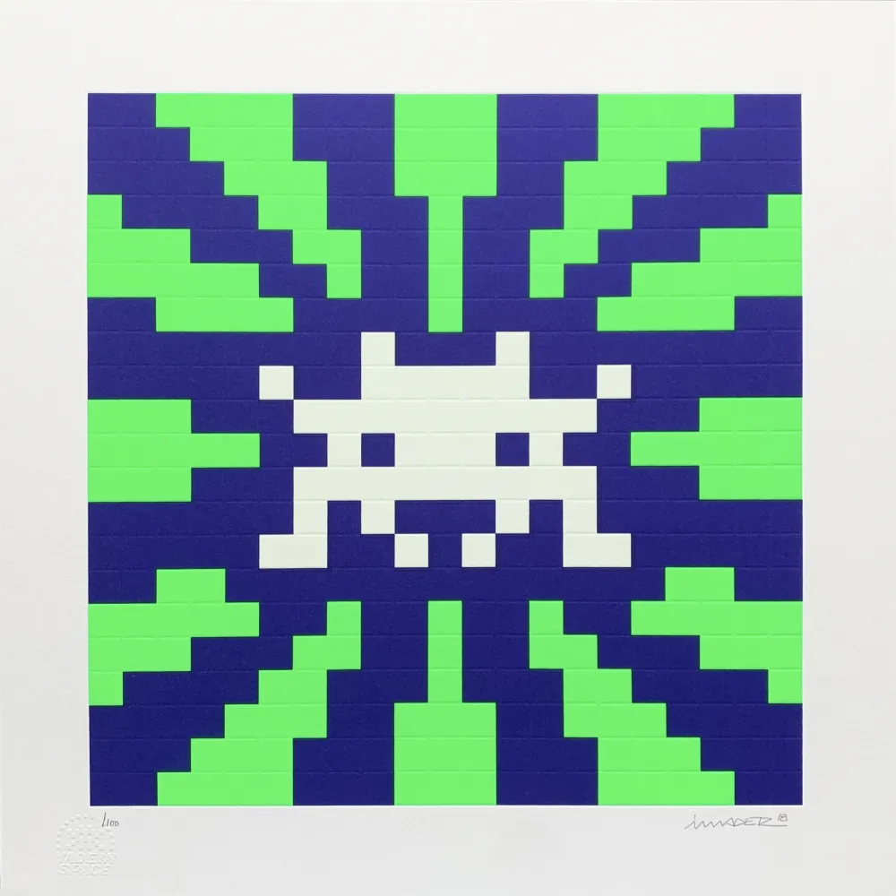 シルクスクリーン Space Invader - Sunset (Blue & Green)