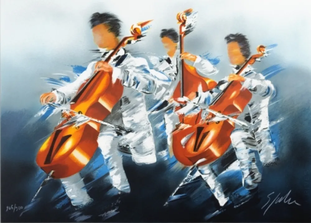 リトグラフ Spahn - Trio de Violoncelles