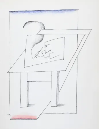 リトグラフ Steinberg - Un homme dessinant, 1966