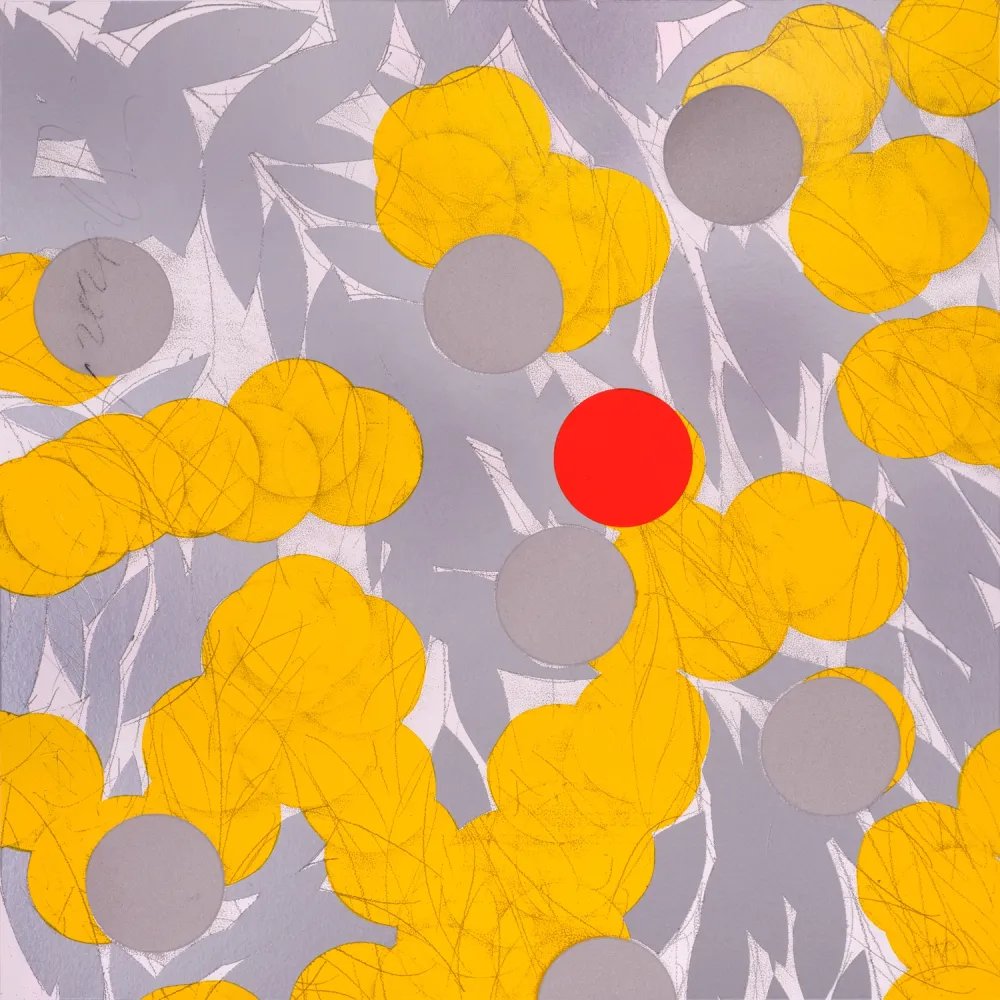 シルクスクリーン Sultan - Yellow Mimosa with Red