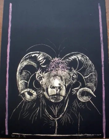 リトグラフ Sutherland - Tête de bèllier (de face)