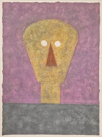 彫版 Tamayo - Cabez sobre fondo Rosa