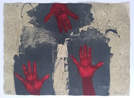 彫版 Tamayo - Manos Sobre Fondo Azul